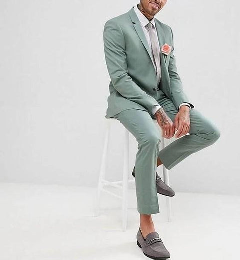 New Fashion Wedding Dress Slim Fit Costume Homme Green Notch Lapel Men Suits Tuxedo Terno Masculino Prom Groom 2 Pieces Blazer - ElitShop