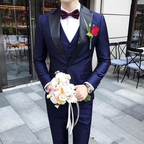 Latest Coat Pant Designs Navy Blue Formal Wedding Men Dress 3 Pieces Suits Slim Fit Groom Wedding Suits For Men - ElitShop
