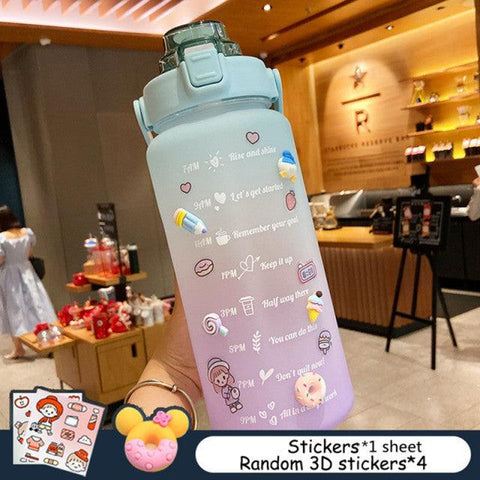 2L Portable Large-Capacity Water Bottle Time Marker Leak-Proof BPA Frosted Cup For Outdoor Sports Drinking Bottle With Straw - ElitShop