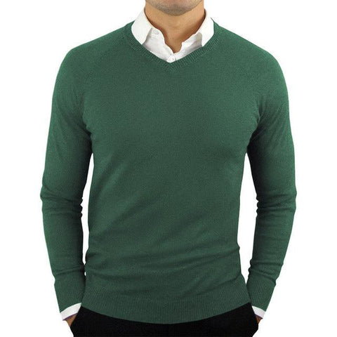 Green Mens V Neck Sweater 2021 New Slim Fit Solid Color Lightweight Knitted Pullover Sweaters Mens Breathable Soft Pull Homme - ElitShop