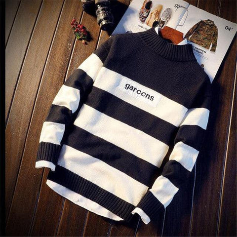 2019 New Fashion Brand Mens Sweater Pullover Striped Loose Jumpers Knitred Woolen Autumn Korean Style Casual Men Clothes - ElitShop